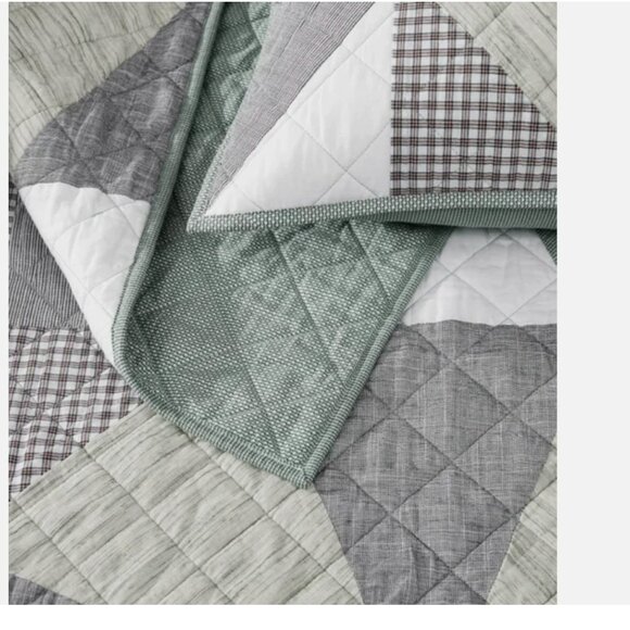Origami Pieced Modern Patchwork 3-piece Quilt Set Queen Size - Picture 6 of 8